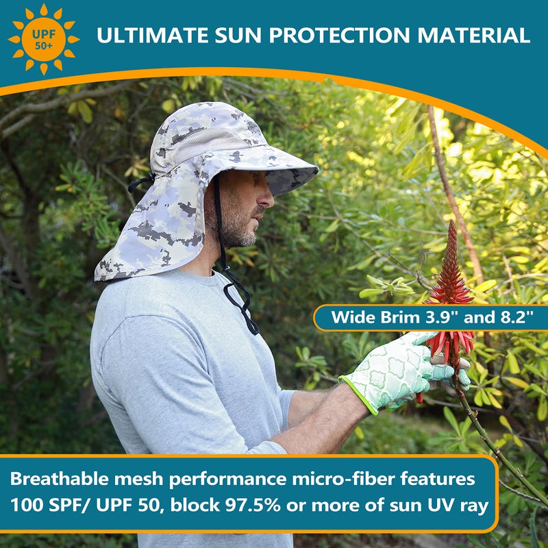 Solaris Sun Hat with Neck Flap, UPF 50 Sun Protection Lightweight Sun Cap for Men Women, Wide Brim Hat for Fishing Hiking Beach Safari, Digign Gray - Image 2